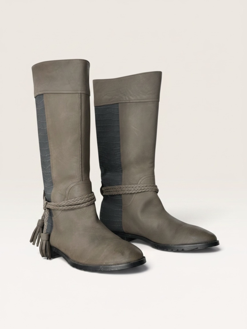 Anyi Lu Tyler Leather Knee-High Boots – Taupe/Gray Size 39